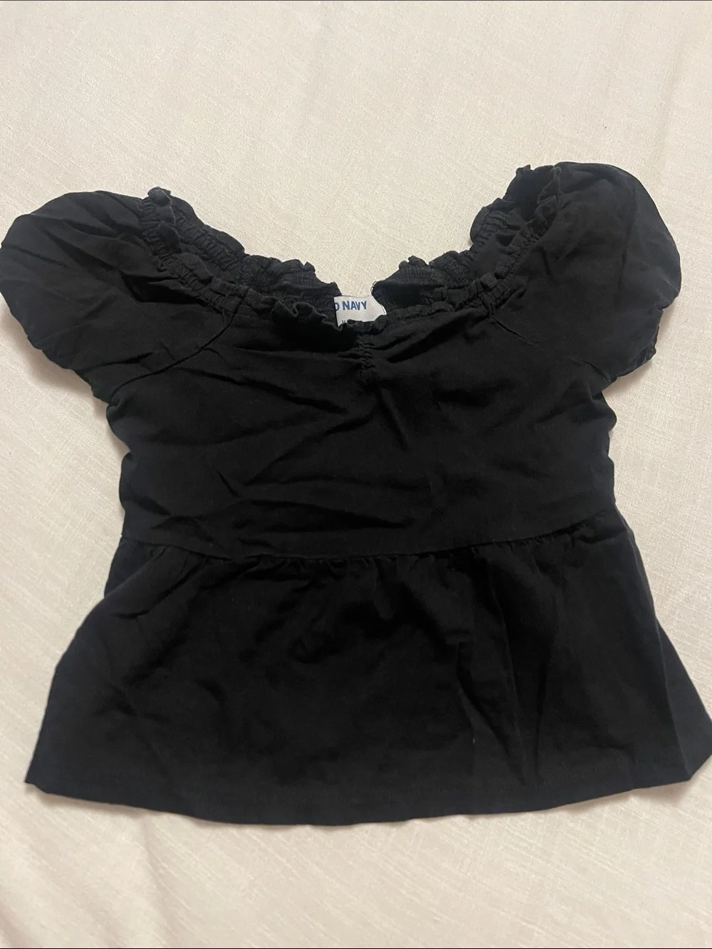 Old Navy Black Puff Sleeve Peplum Crop Top